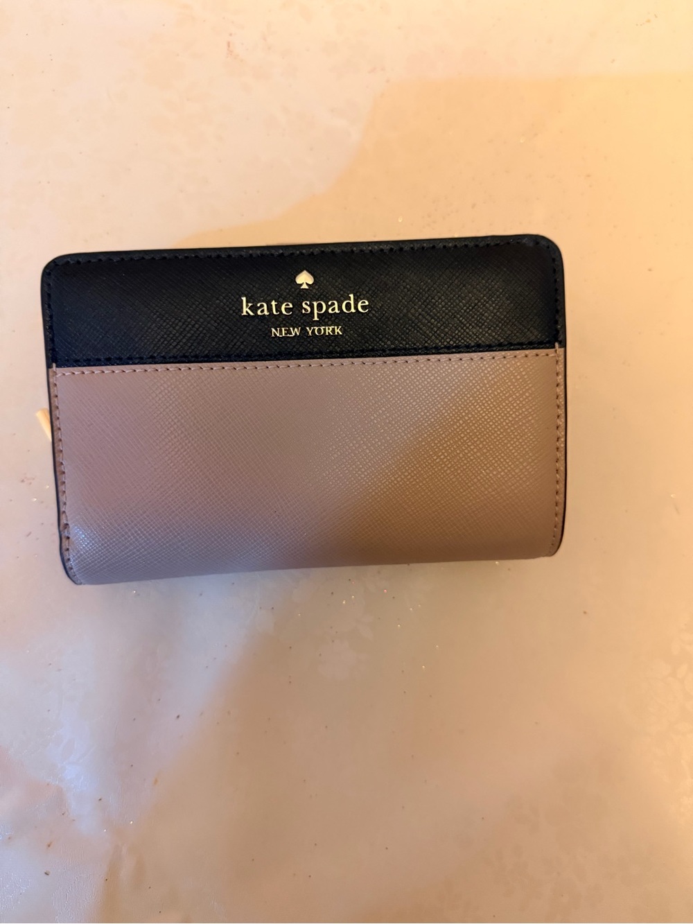 kate spade Two-Tone Saffiano Card Wallet - Black & Taupe